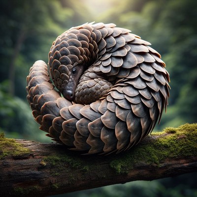 Pangolin curled on branch