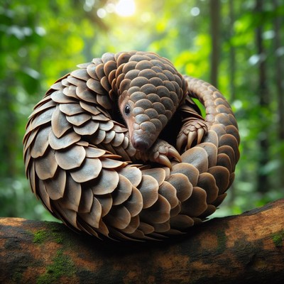 Pangolin curled on branch