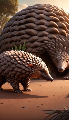 Pangolin family in the sunset
