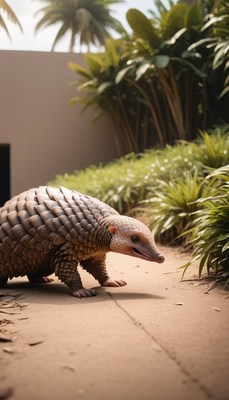 Pangolin walking on patio