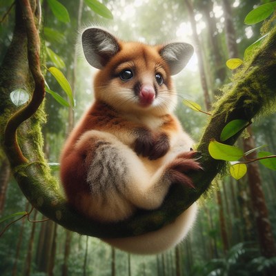 Cute marsupial sitting on a branch