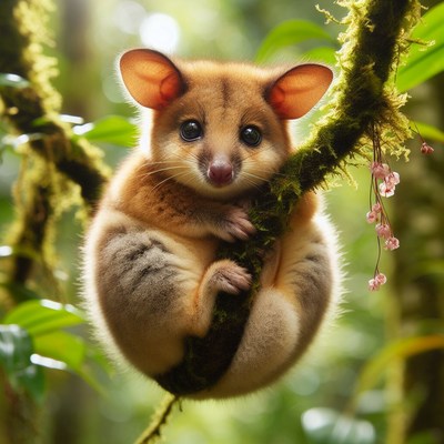 Cute possum hanging on a branch