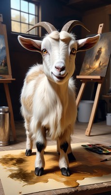 Goat standing in golden paint