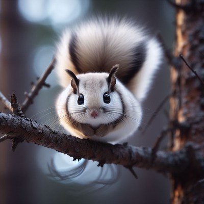 Fluffy squirrel perched on branch