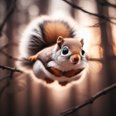 Squirrel perched on branch in forest
