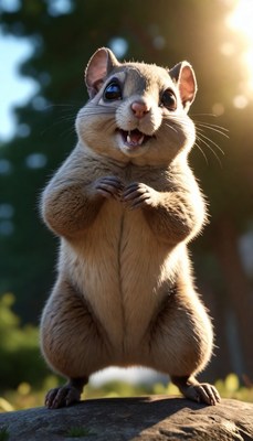 Squirrel standing on rock in sunlight