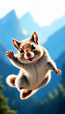 Smiling squirrel waving in mountains