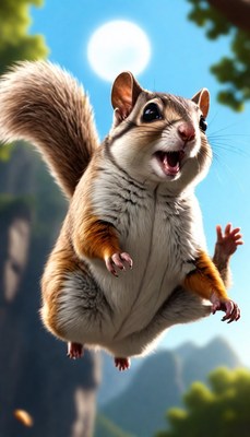 Squirrel leaps through air