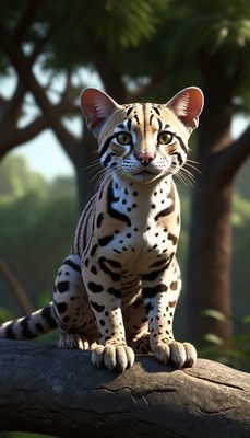 Ocelot sitting on branch
