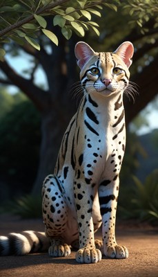 Ocelot sitting under tree