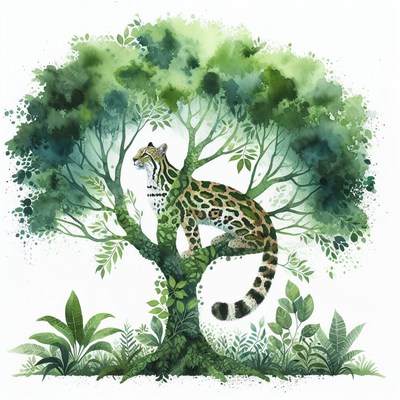 Ocelot perched in tree