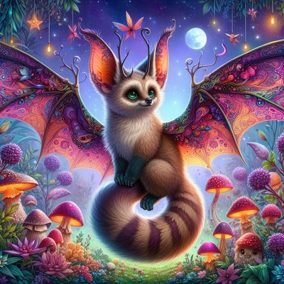 Fantasy creature with wings in a magical forest