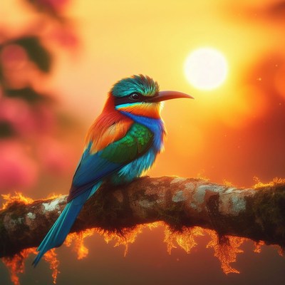 Bird perched at sunset