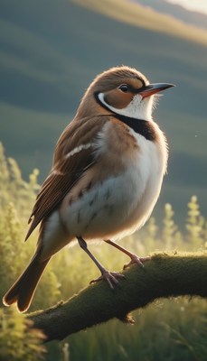 Bird perched on branch at sunset