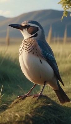 Crested Lark standing in grass