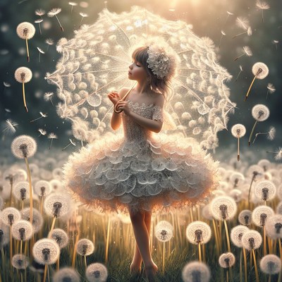 Girl with dandelion umbrella