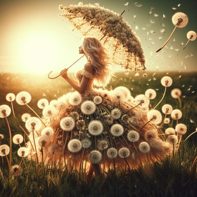 Woman in dandelion dress