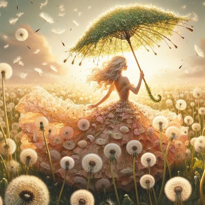 Woman with dandelion umbrella