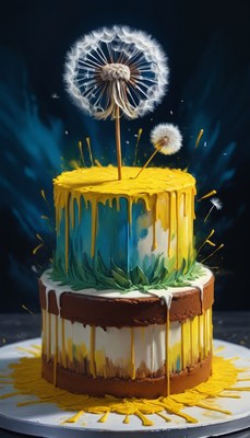 Dandelion cake with yellow drizzle