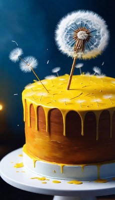 Dandelion decorated yellow cake