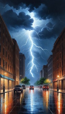 City street during thunderstorm