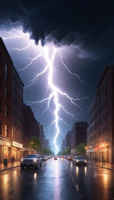 City street lightning storm