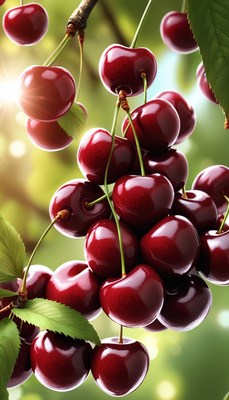 Ripe cherries hanging from branch