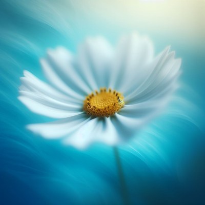 White daisy against blue background