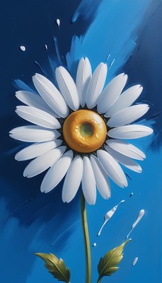 White daisy against blue background