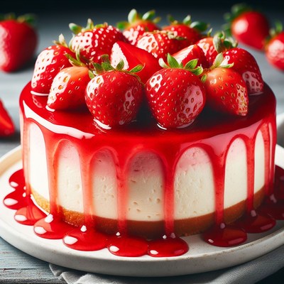 Strawberry cheesecake with drizzled glaze
