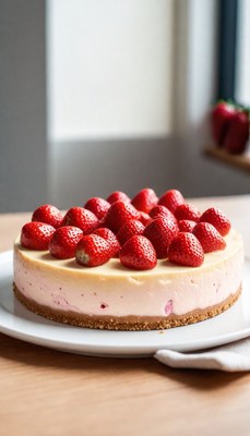 Strawberry cheesecake on white plate