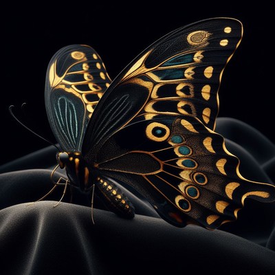 Black and gold butterfly on velvet