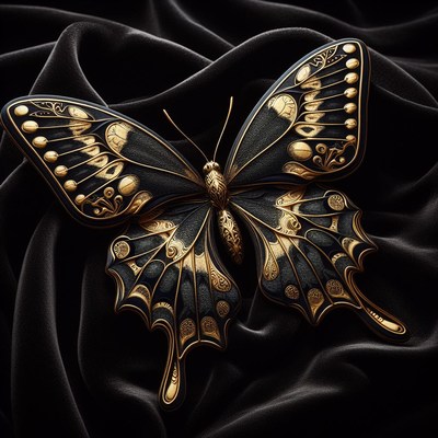 Golden butterfly on black fabric