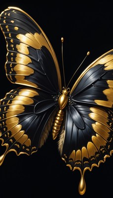 Golden butterfly on black background