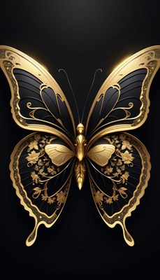 Gold butterfly on black background