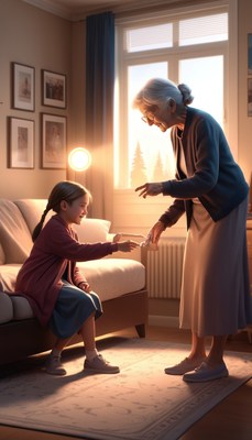 Grandmother giving gift to granddaughter