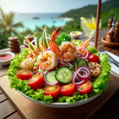 Seafood salad with ocean view