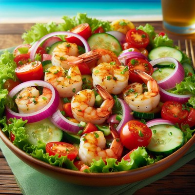 Shrimp, cucumber, and tomato salad