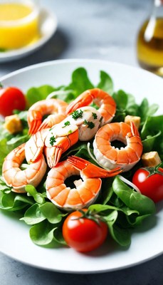 Shrimp salad on white plate