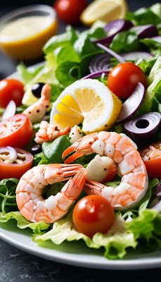 Shrimp salad with lemon and tomatoes