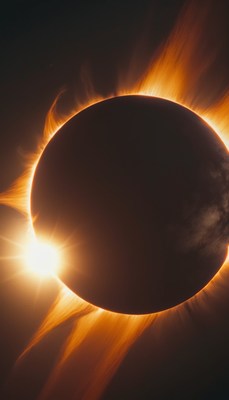 Solar eclipse with sun rays