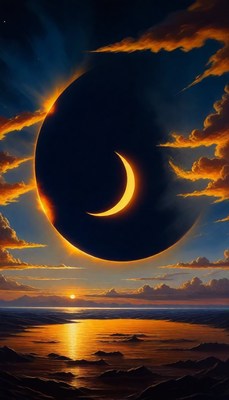 Crescent moon sunset over ocean