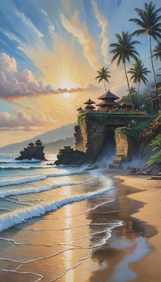 Sunset over tanah lot temple