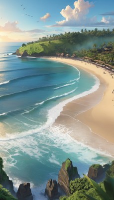 Tropical beach with rolling waves