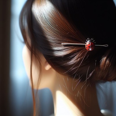 Woman with ladybug hairpin