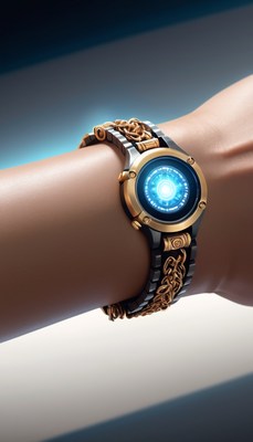 Gold and black watch with blue face
