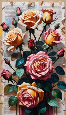 Rose bouquet on newspaper