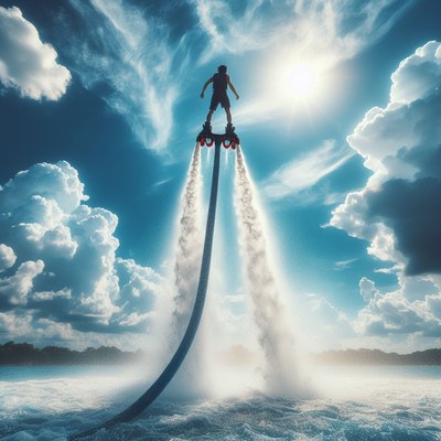 Man flying on water jetpack
