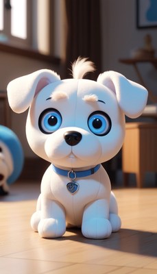 White puppy sitting on floor