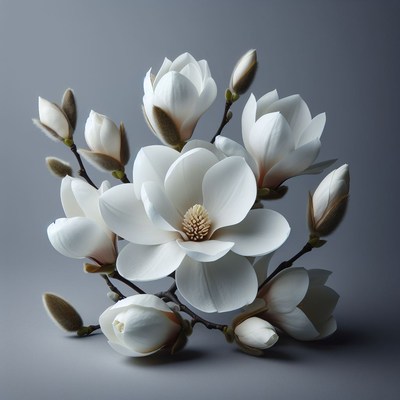White magnolia flowers on branch